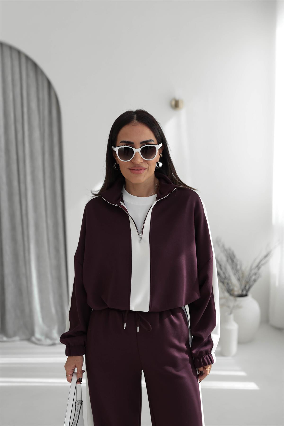 5704 Şerit Detaylı Modal Takım BORDO