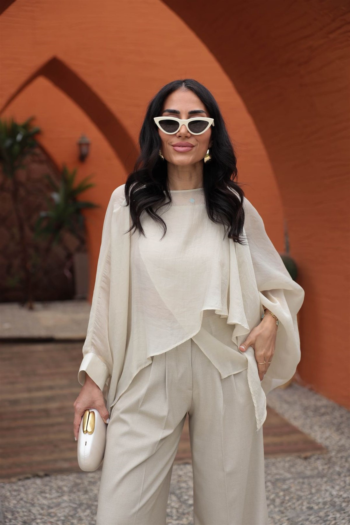 5026 Uçuşan Pelerin Bluz TAŞ