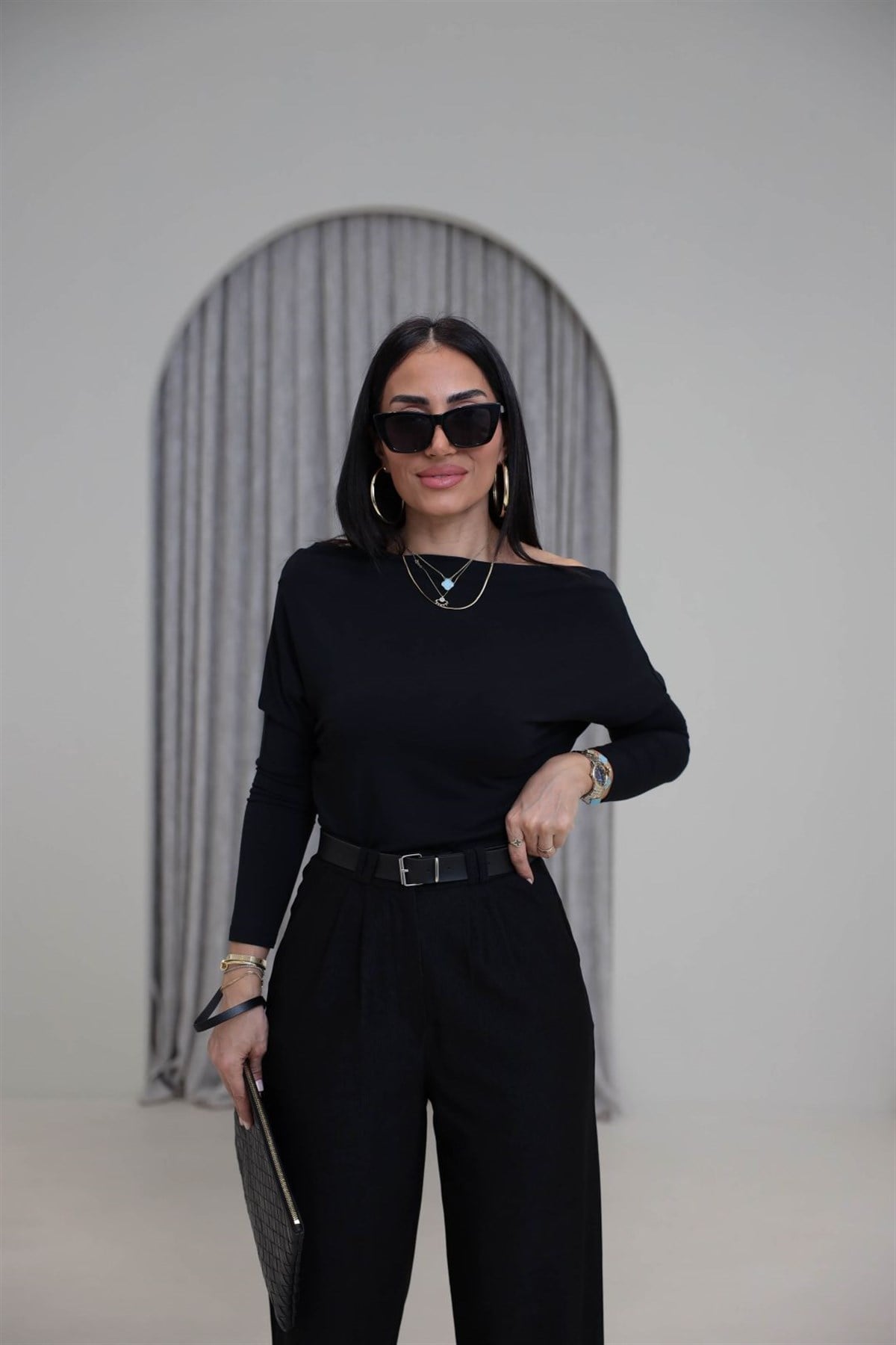 7221 Degaje Yaka Modal Bluz SİYAH