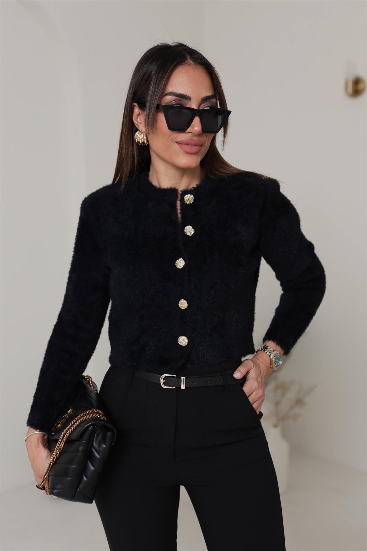 580 Bisiklet Yaka Yumoş Hırka SİYAH