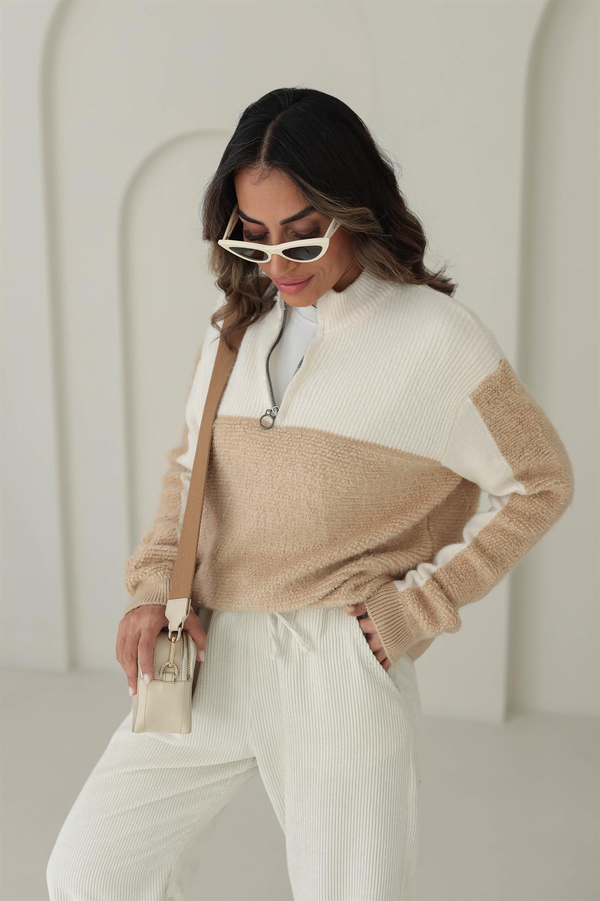 1125 Yaka Fermuarlı Mixli Kazak