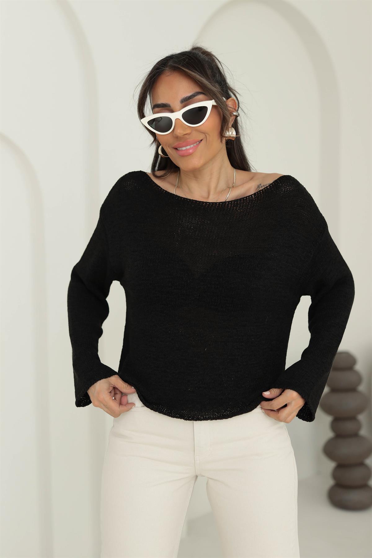 4455 Kayık Yaka Triko KOYU YEŞİL