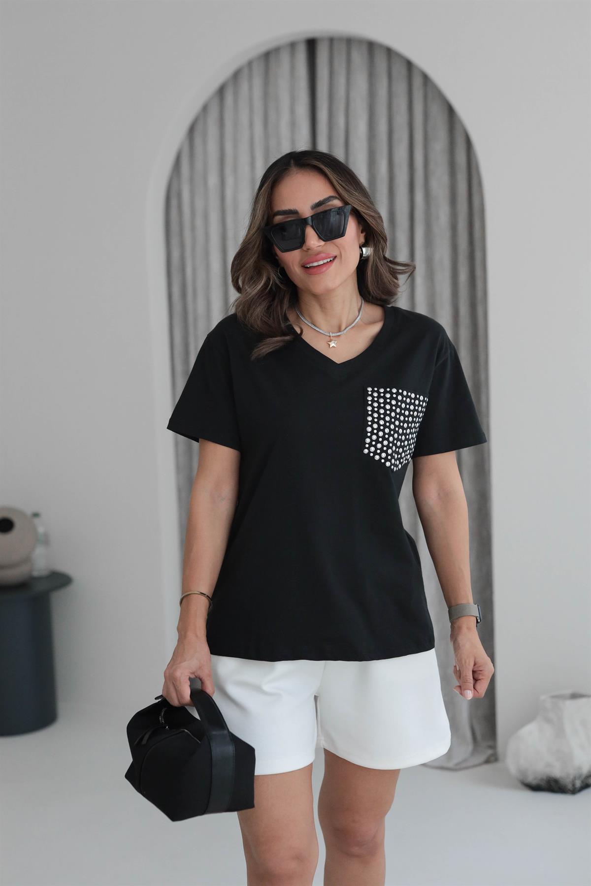 5341 Cep Drop Detaylı V Yaka Tshirt