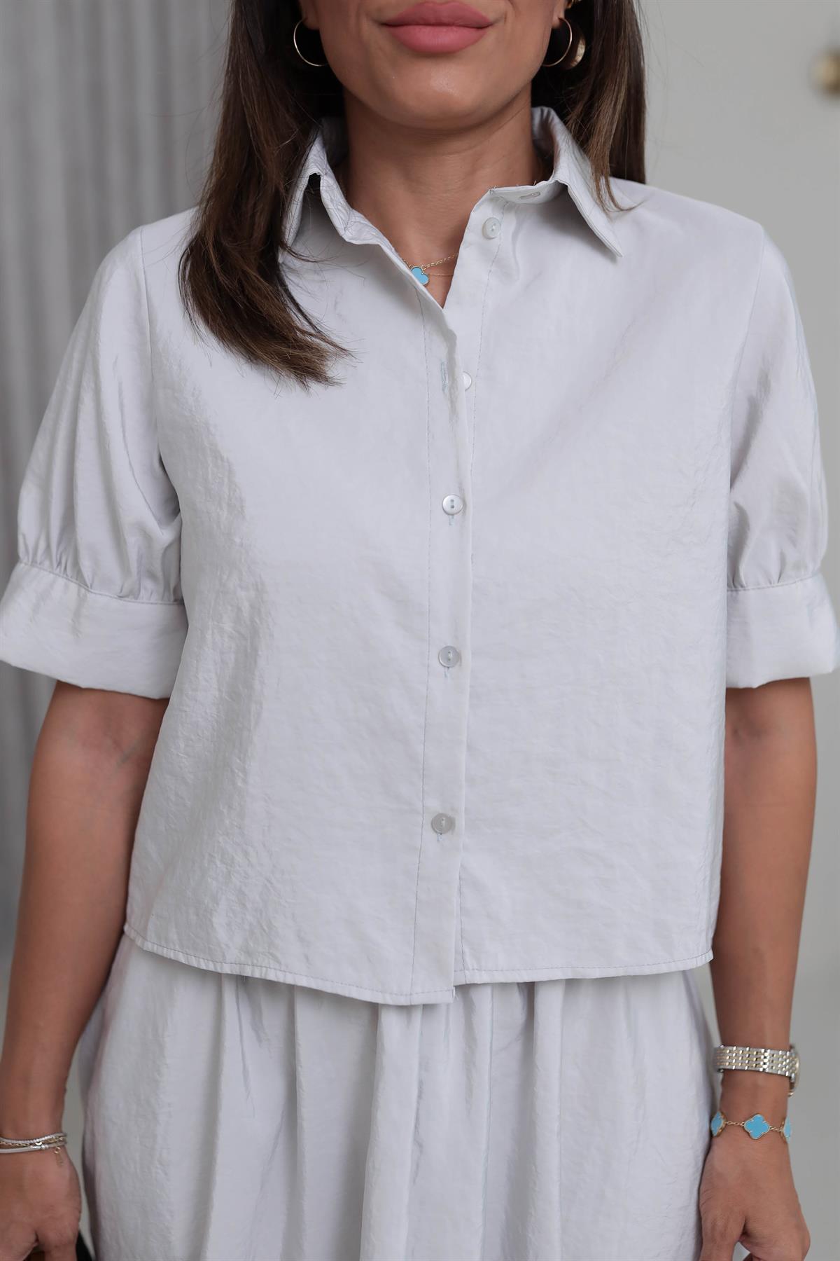 0381 Yarım Kol Gömlekli Etekli Takım AÇIK GRİ