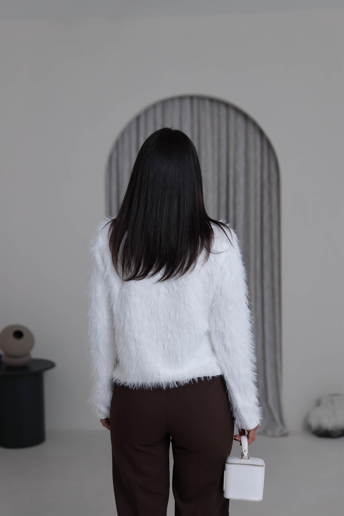 4938 Gold Düğme Detaylı Sakalı Hırka EKRU