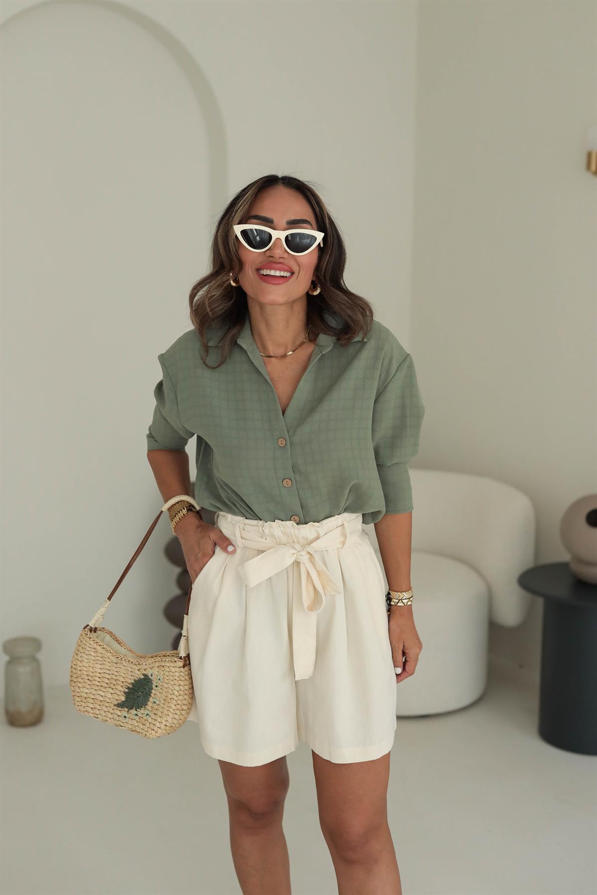 1691 Dokulu Tiril Gömlek HAKİ YEŞİL