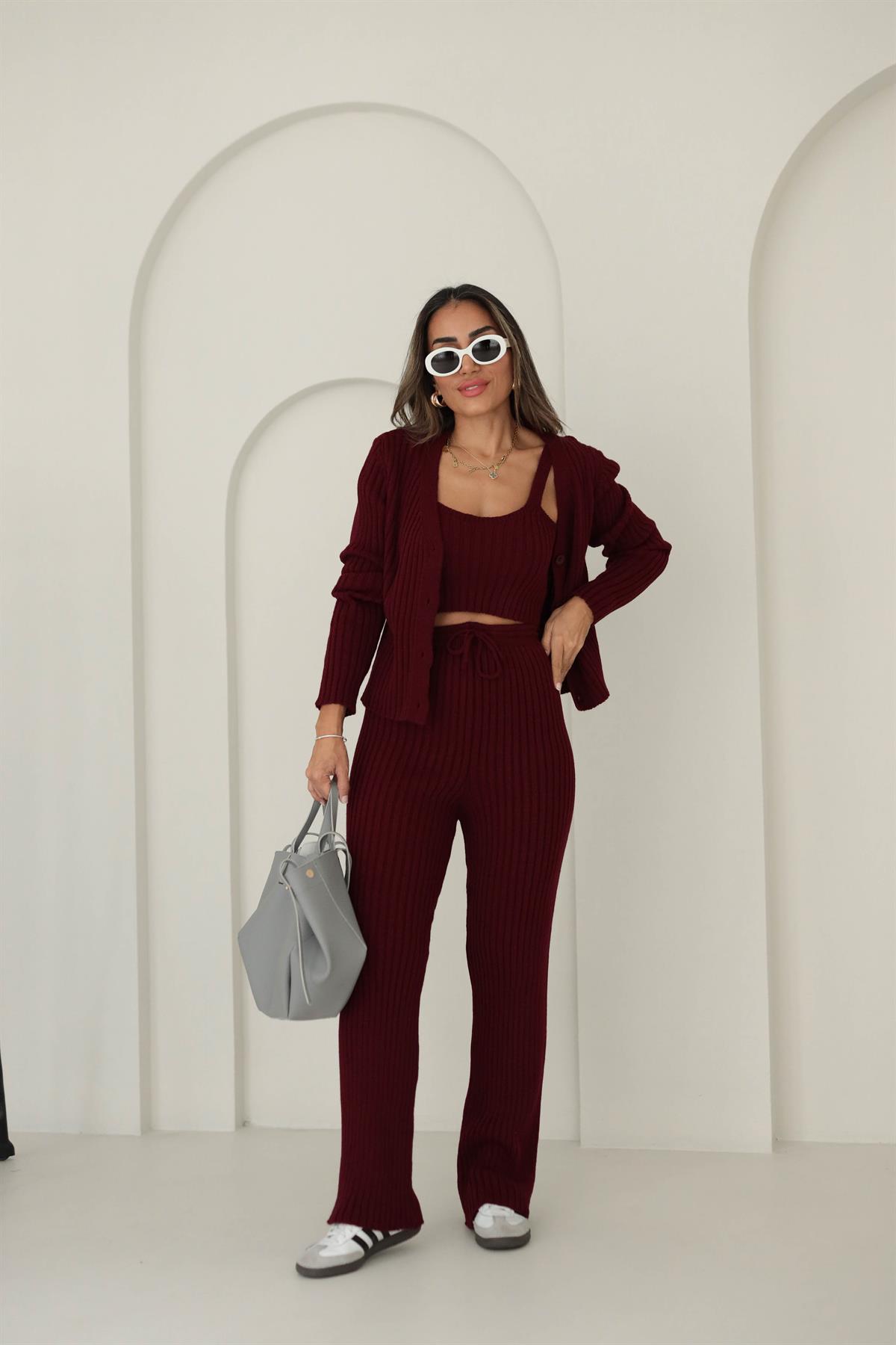 5190 Fitilli Üçlü Triko Takım BORDO