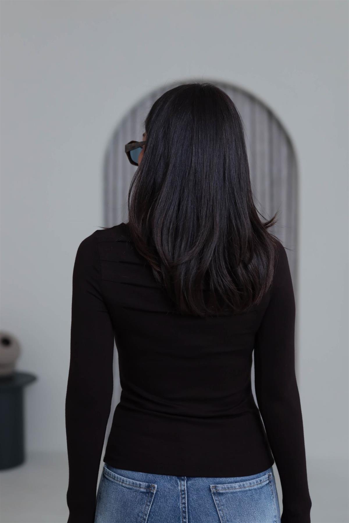 6504 Önü Pileli Viskon Bluz KAHVE