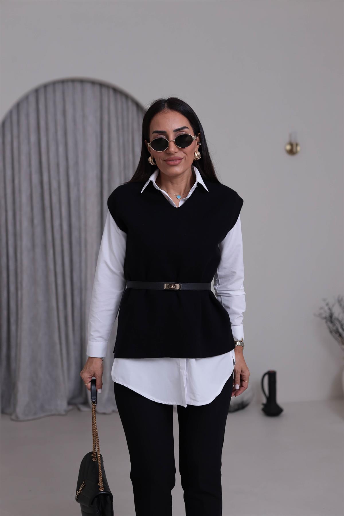 0694 V Yaka Yumuşak Dokulu Triko Süveter SİYAH