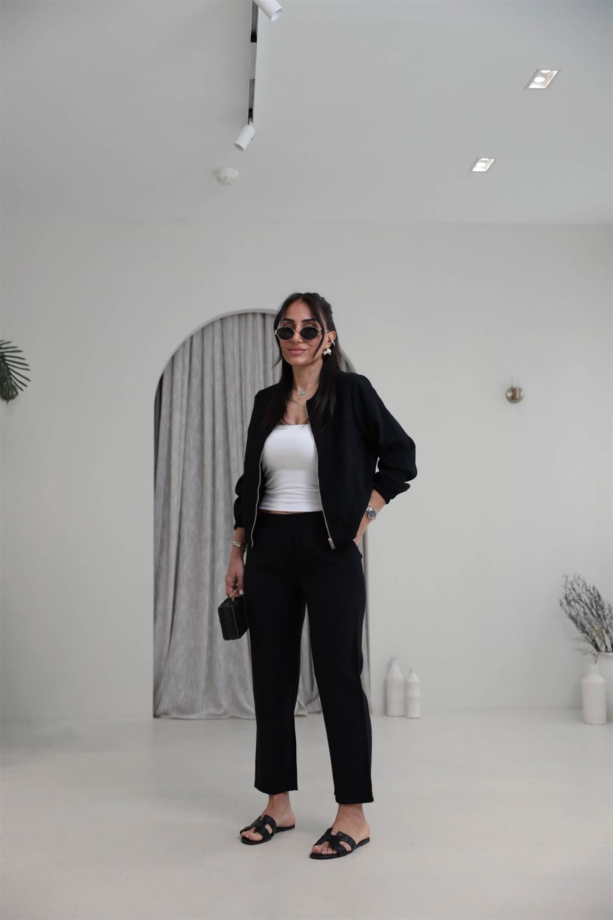 7132 Fermuarlı Tok Tencel Ceket Pantolon Takım SİYAH