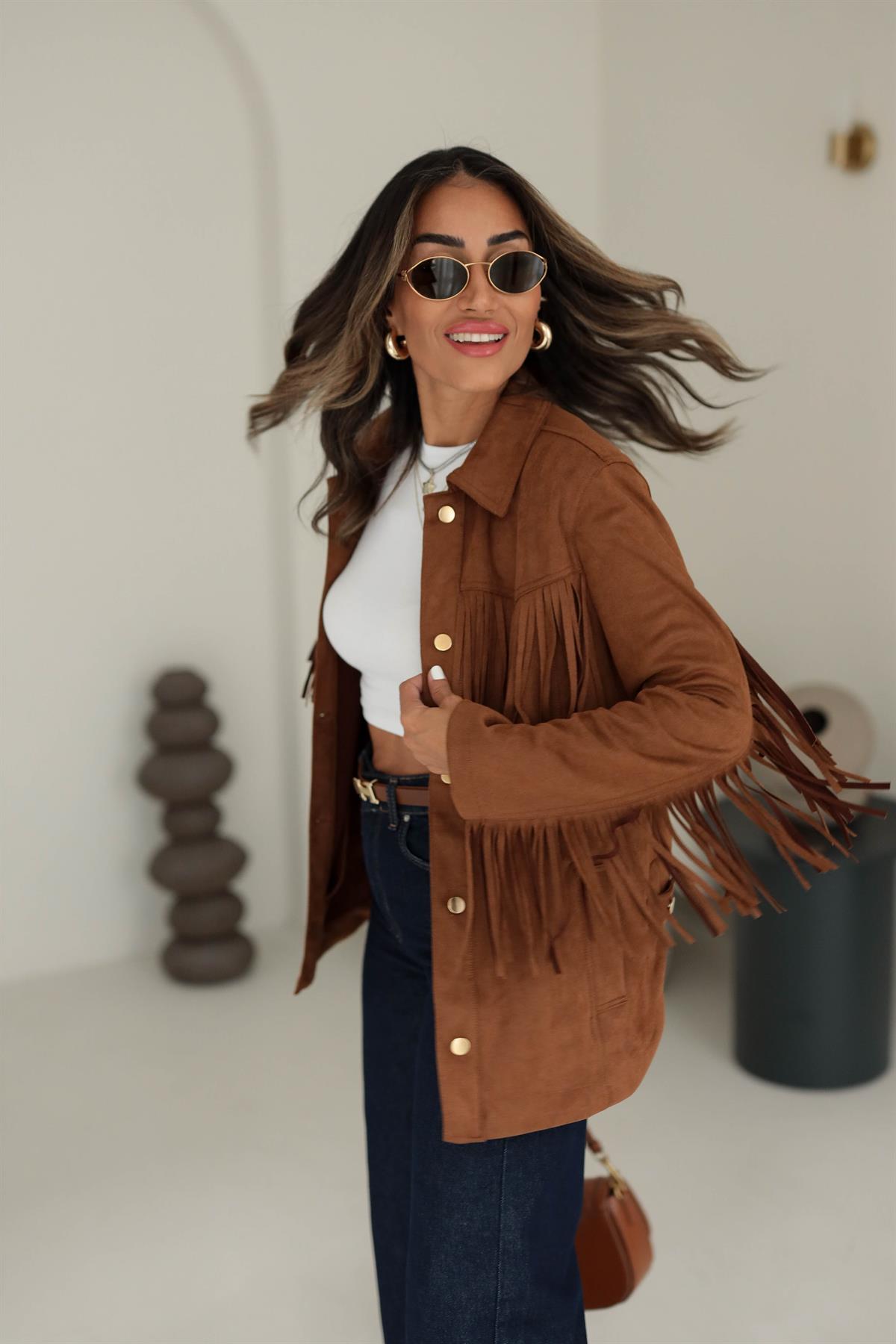 5156 Püsküllü Vatkalı Süet Ceket