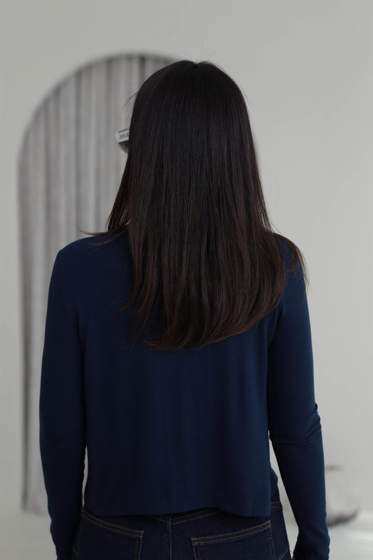 2122 Düğme Detaylı İnce Hırka LACİVERT