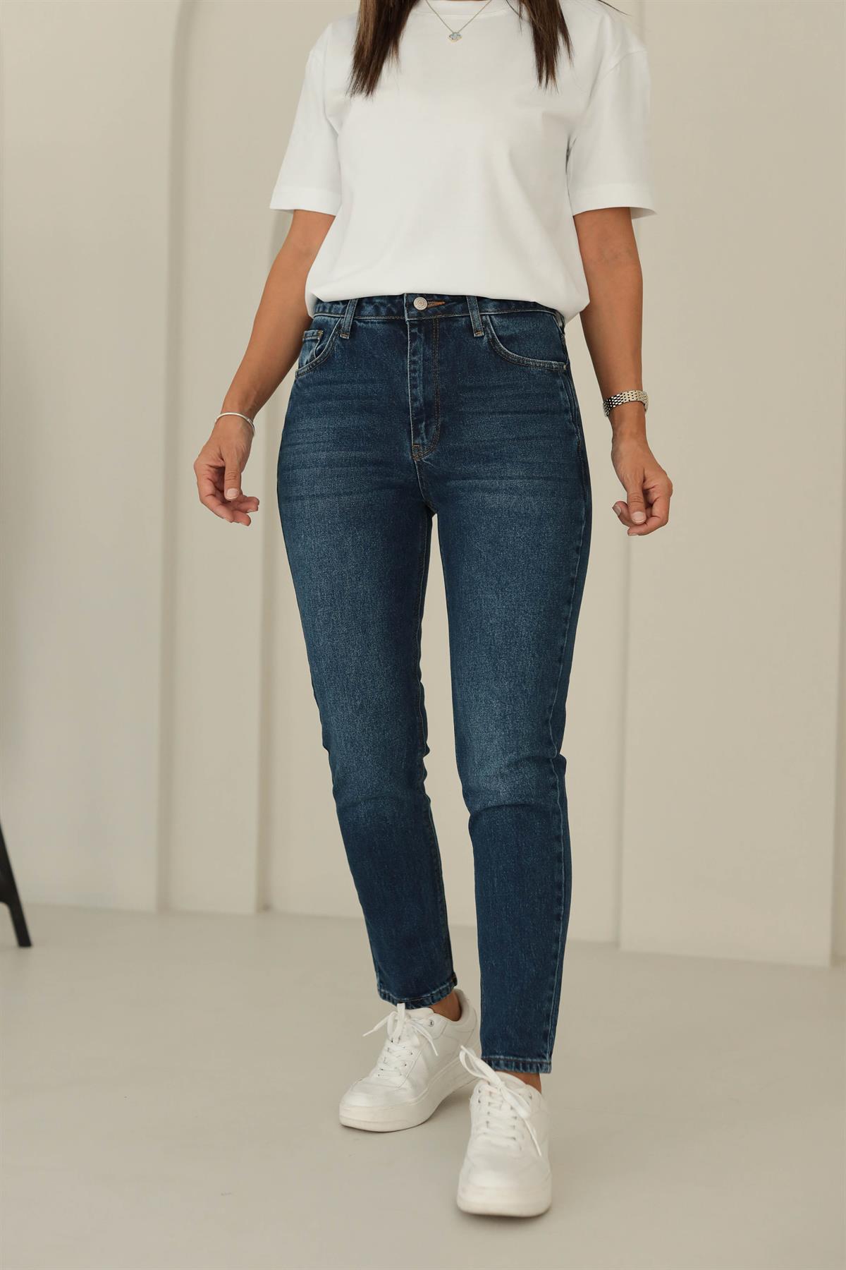 24526 Slim Fit Random Yıkama Jean Pantolon KOYU MAVİ