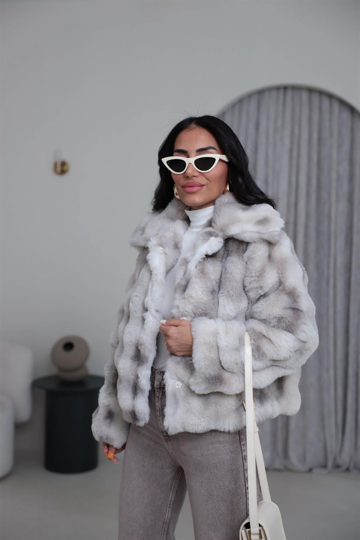 1297 Yakalı Çıtçıtlı Yumoş Kürk AÇIK GRİ