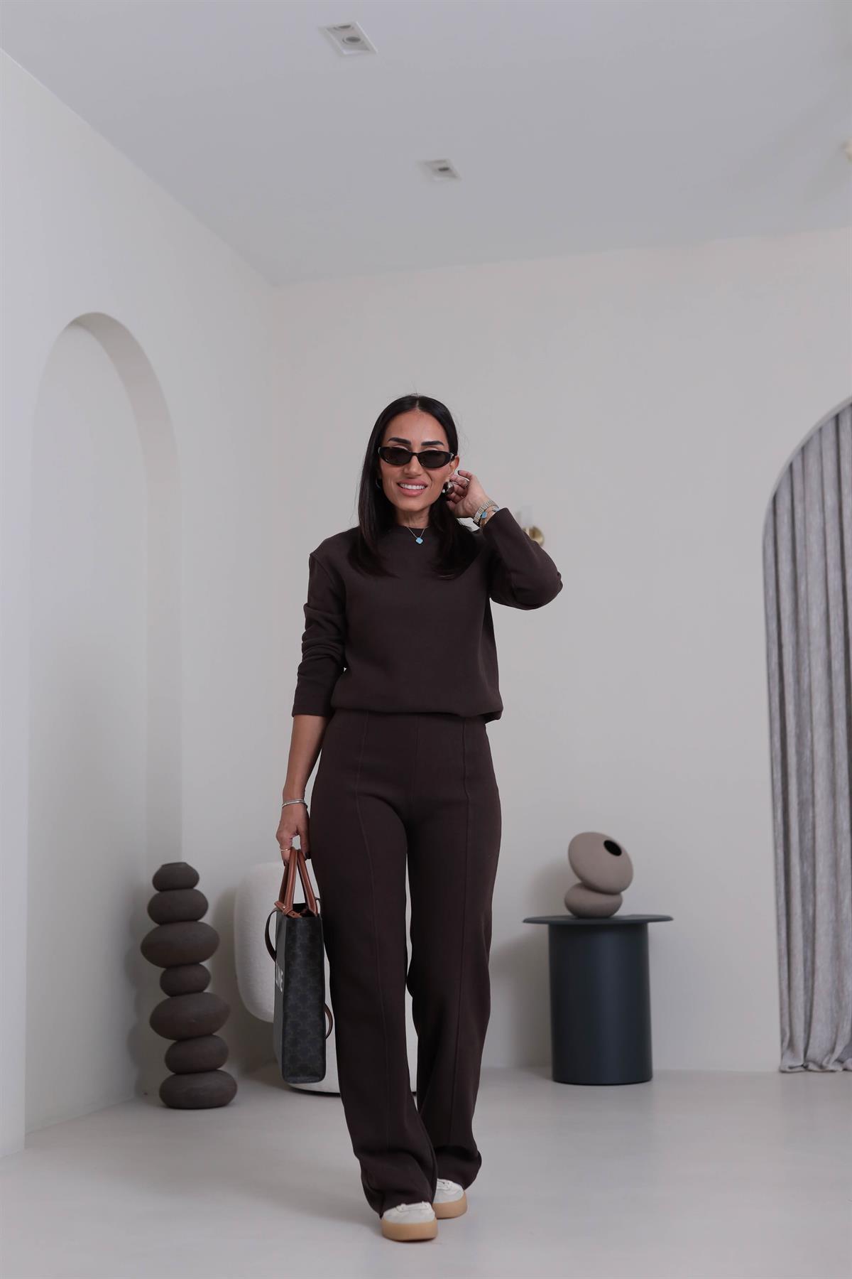 8432 Bisiklet Yaka Selanik Kumaş Takım ACI KAHVE