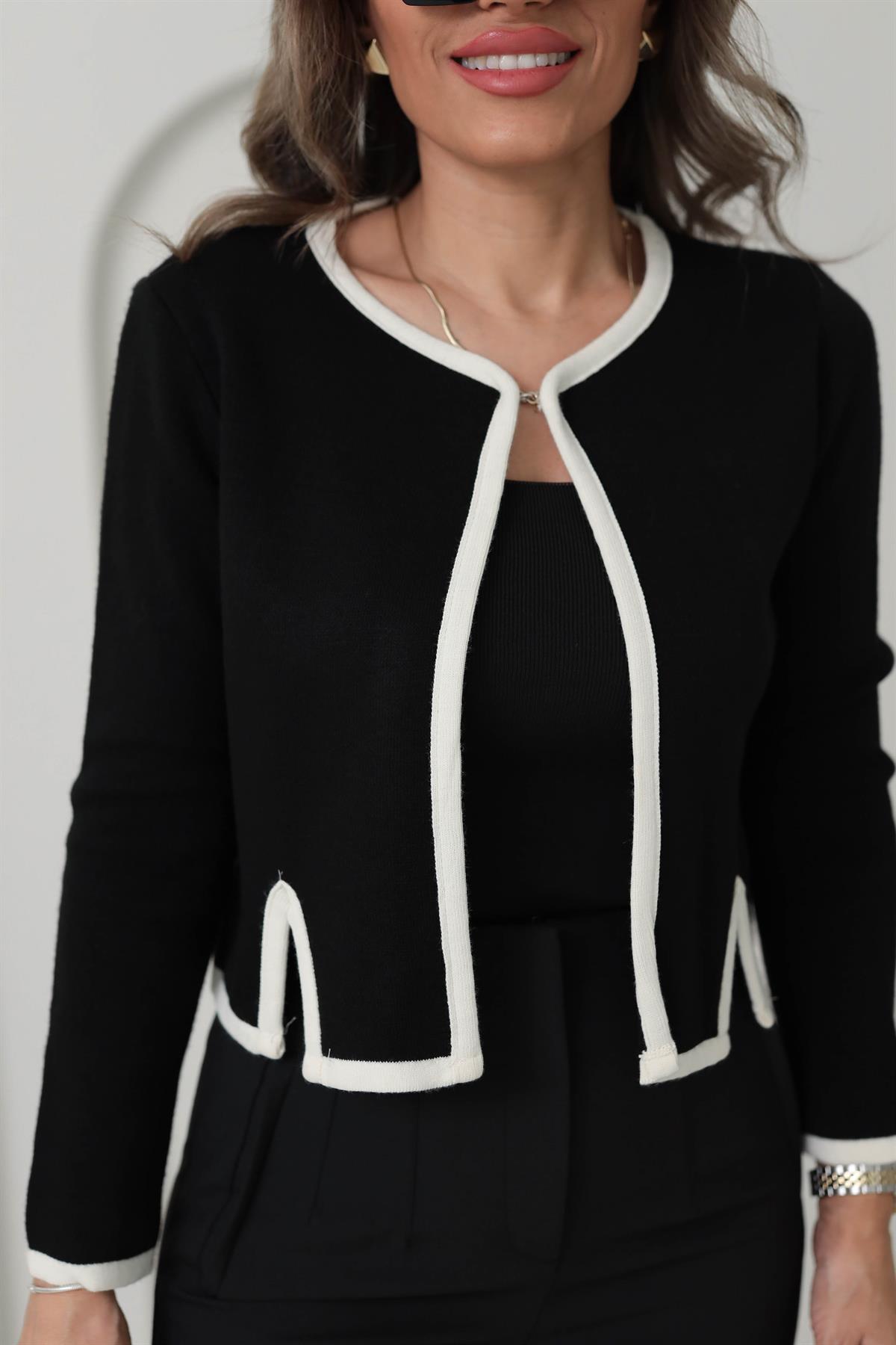 4625 Önden Kilit Detaylı Hırka SİYAH