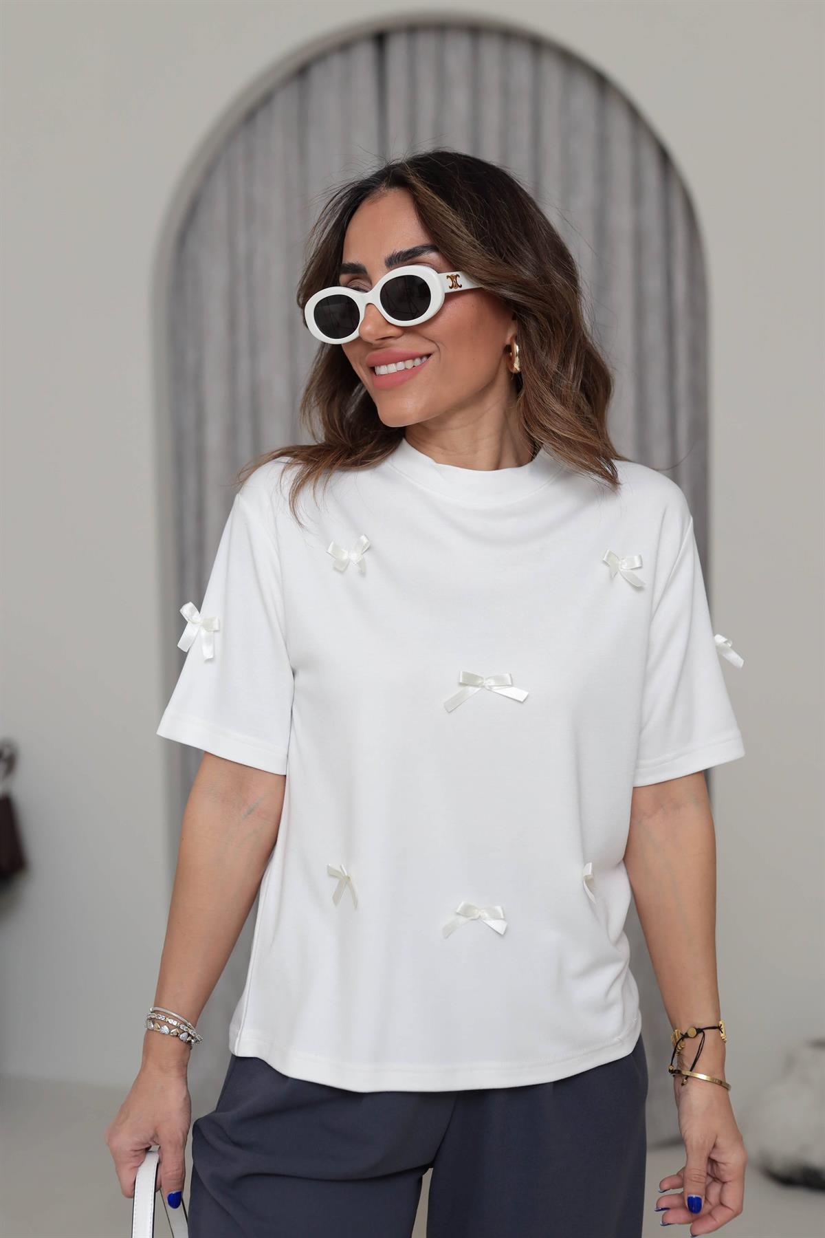 8110 Fiyonklu Pike Modal Tshirt EKRU