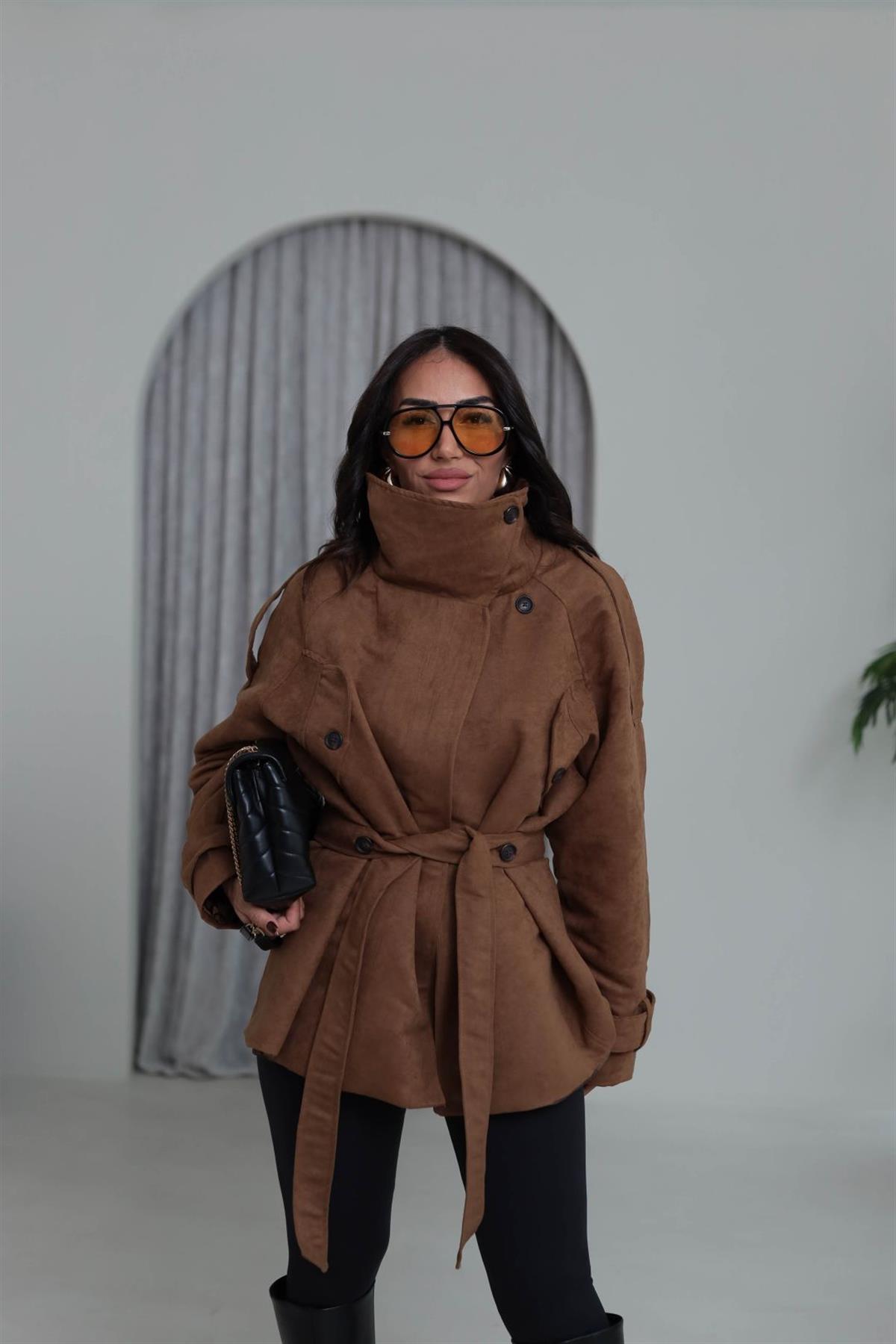 0572 Dik Yaka Apoletli Süet Mont TABA