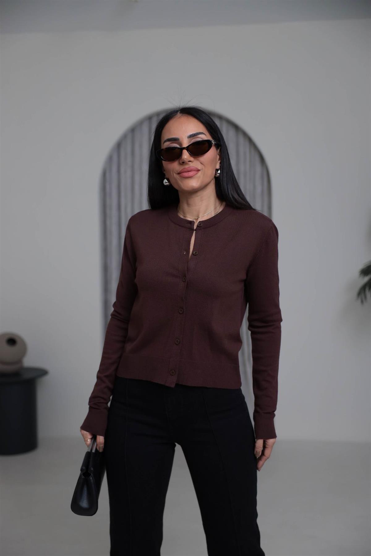 2016 Bisiklet Yaka Yumuşak Massi Hırka KAHVE