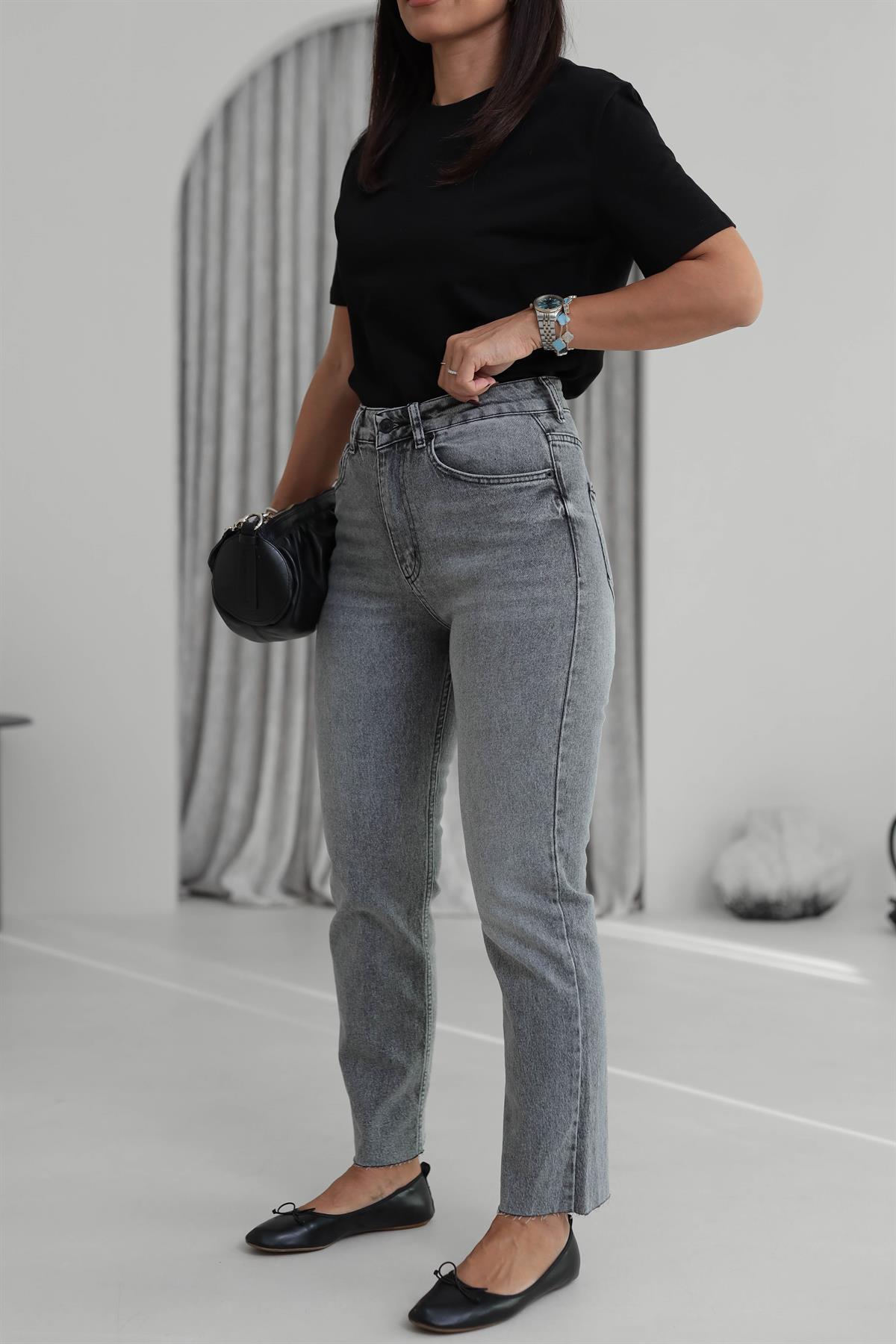 ZA Lazer Kesikli Boyfit Jean GRİ