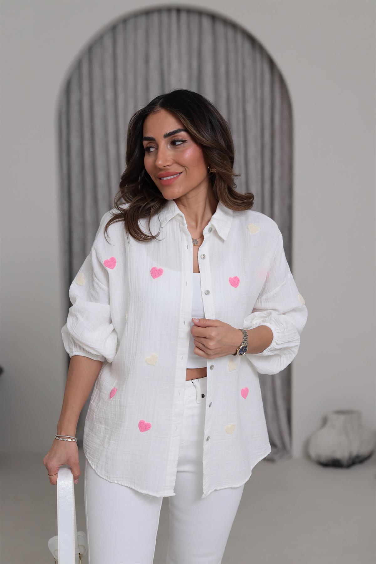 7930 Kalpli Kol Lastikli Müslin Kumaş Gömlek EKRU