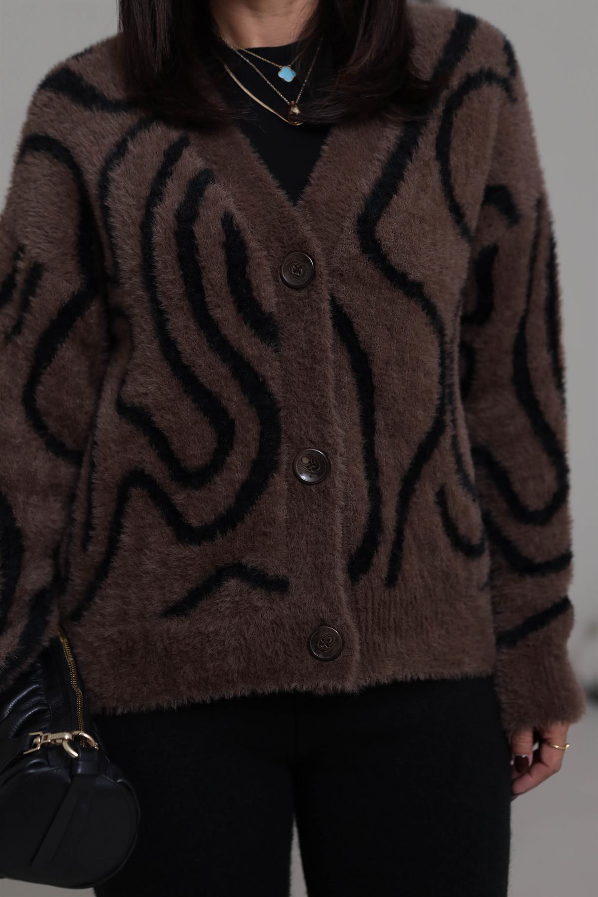 5130 Desenli Yumoş Hırka KAHVE