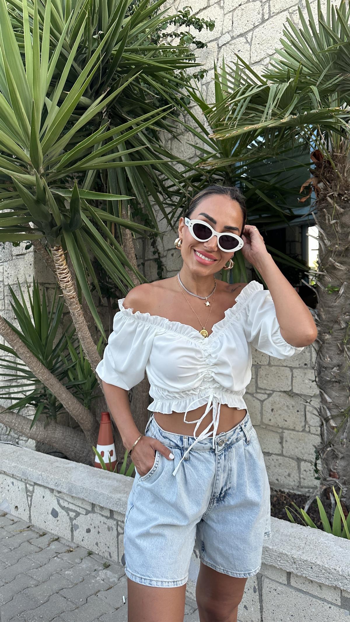 4580 Jessica Kumaş Önü Büzgülü Bluz