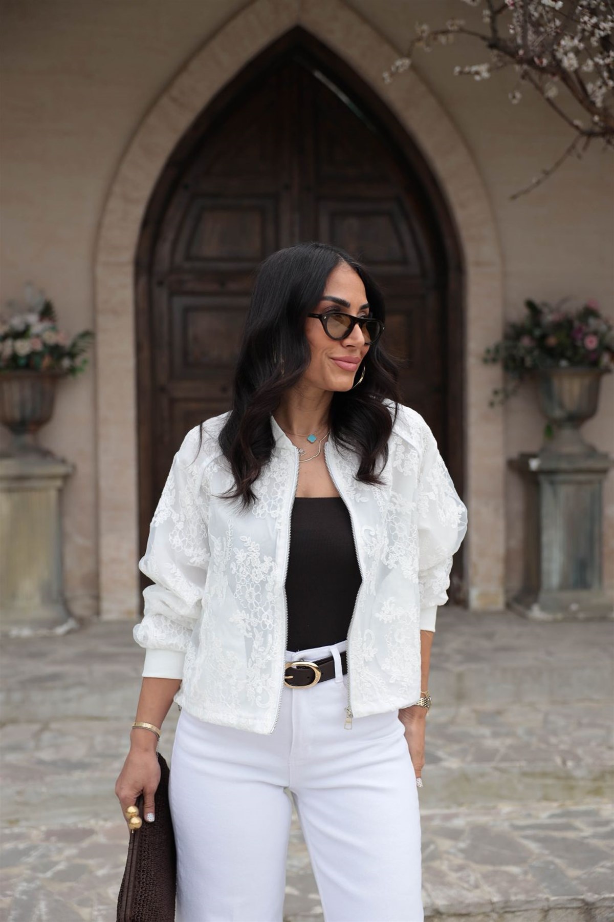 9612 Nakış İşlemeli Fermuarlı Astarlı Ceket BEYAZ