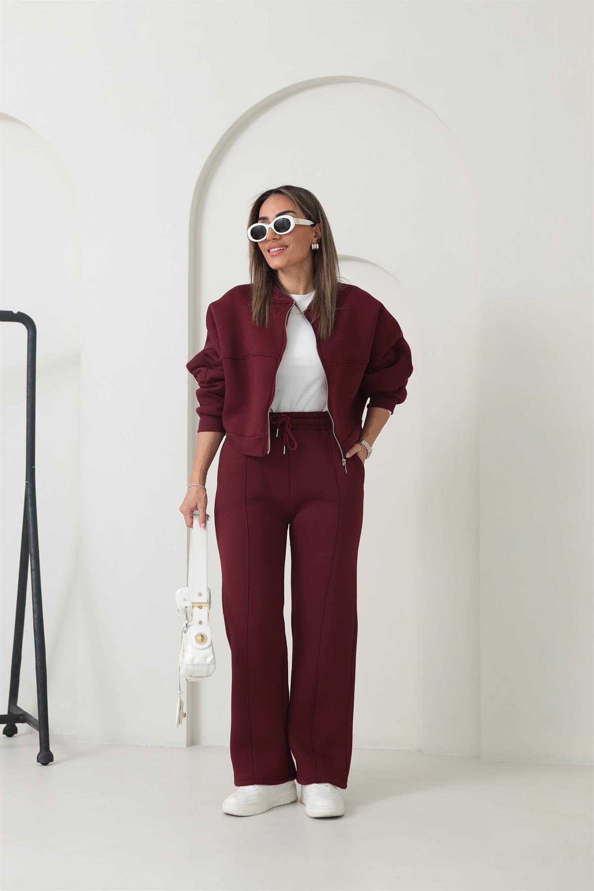 Fermuarlı Çimalı 3iplik Şardonlu Takım BORDO