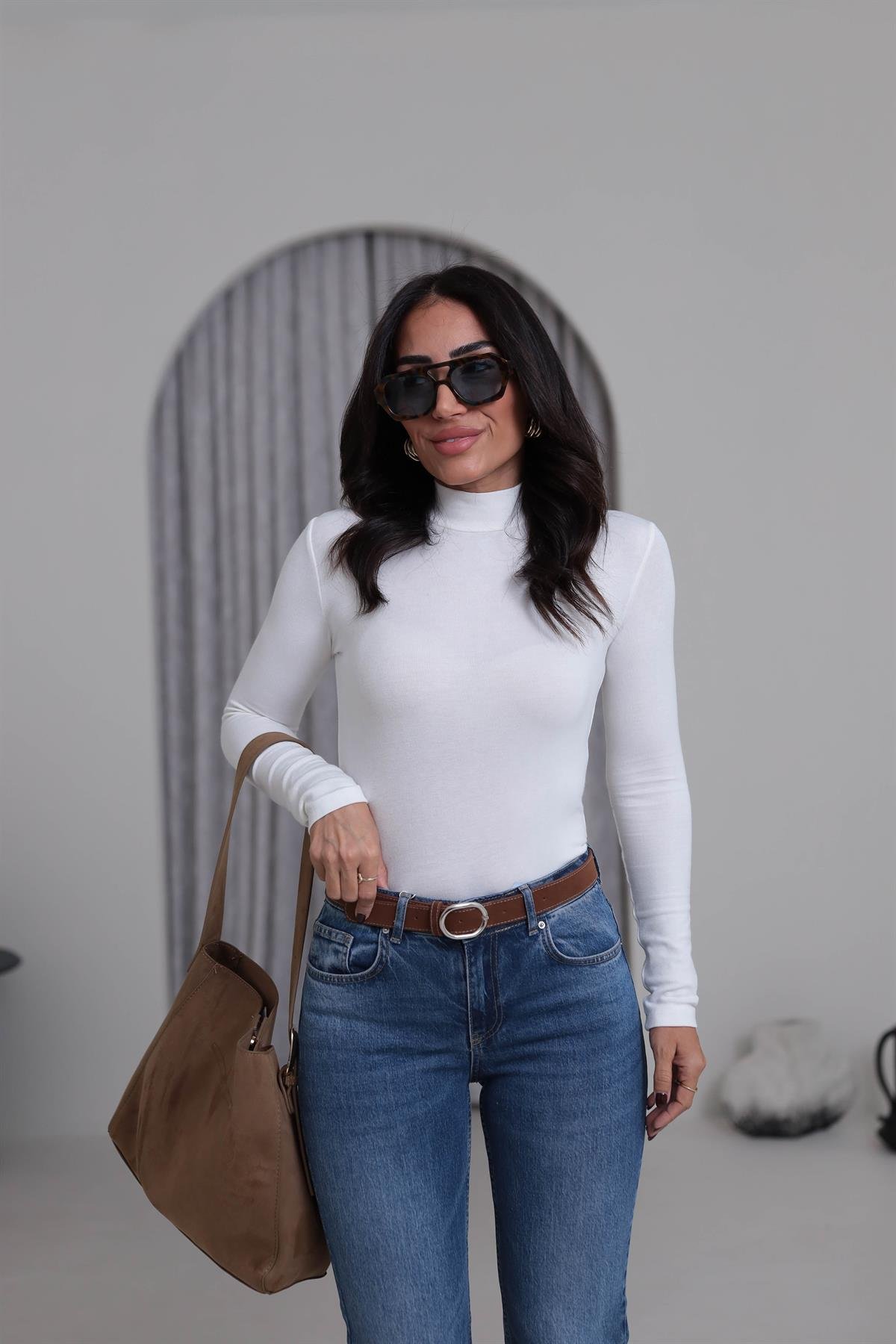 4144 Balıkçı Yaka Uzun Kol Bluz EKRU