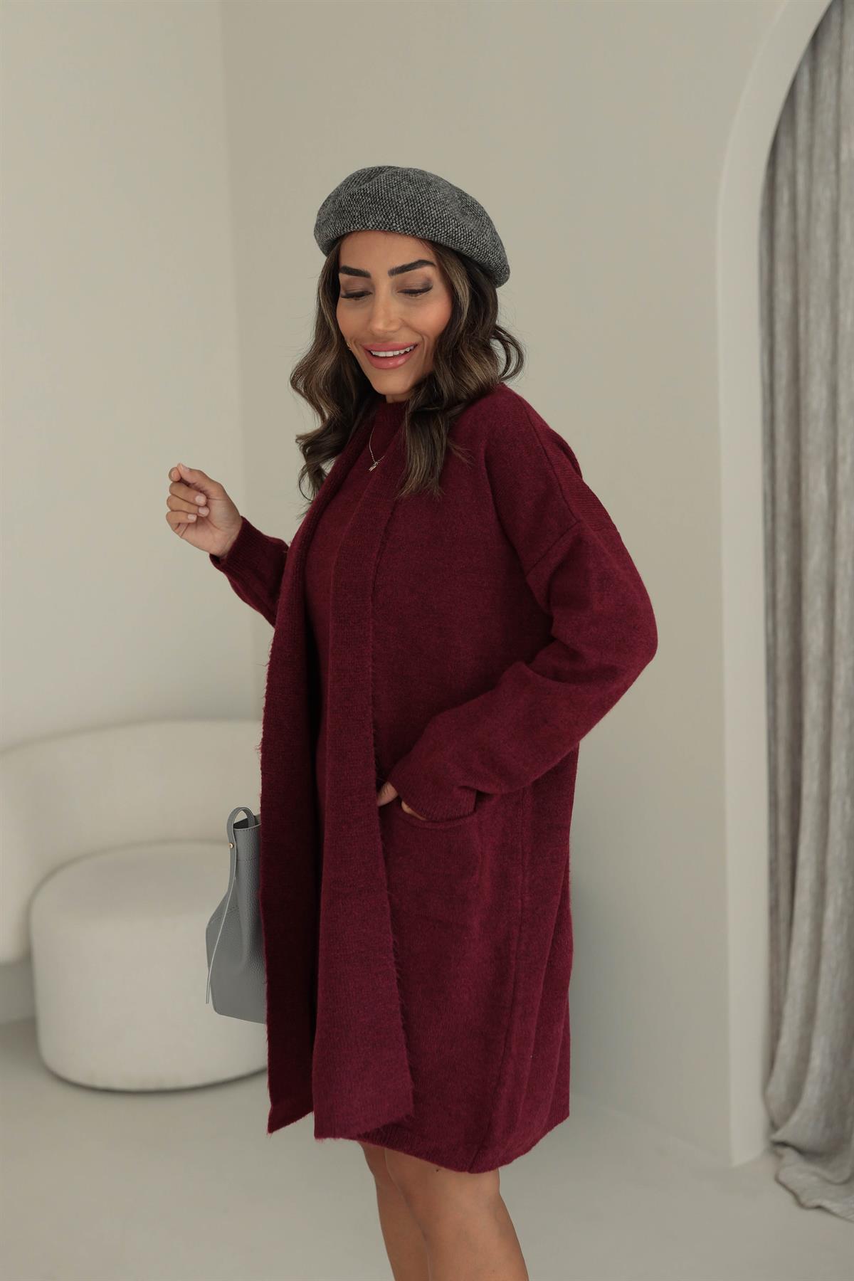 5131Y Hırka Elbise İkili Triko Takım BORDO