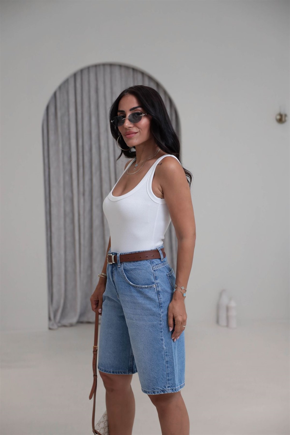 1053 Askılı Pamuklu Bodysuit EKRU