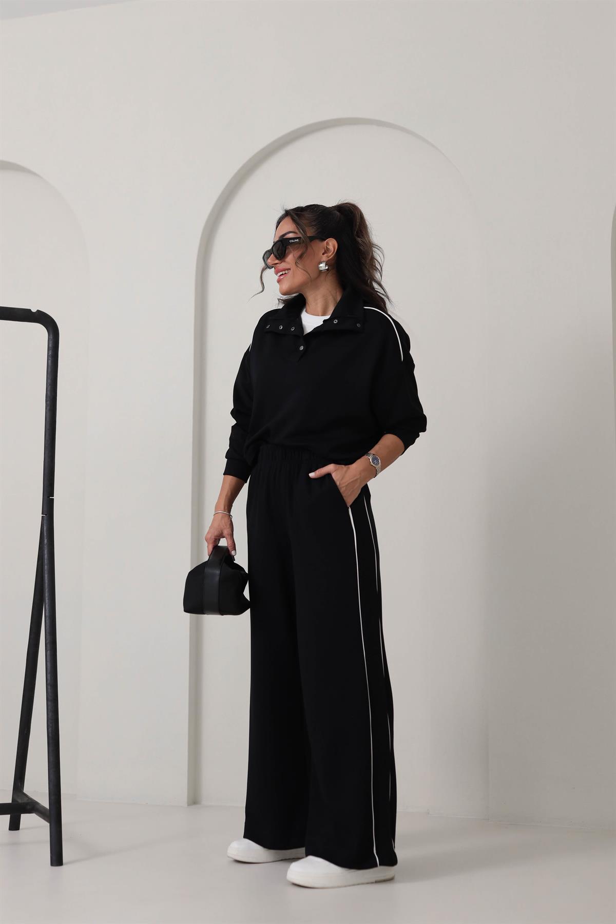 137 Dik Yaka Önü Çıtçıtlı Biyeli Modal Takım SİYAH