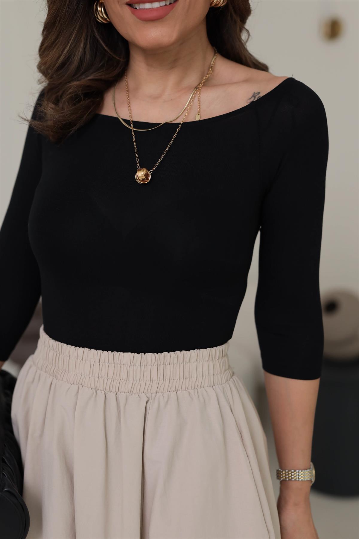 0816 Kayık Yaka Bodysuit SİYAH