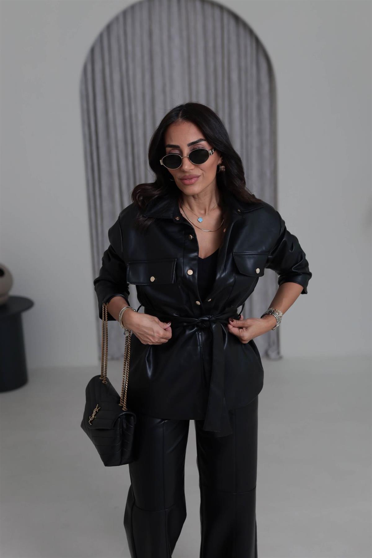 0619 Çıtçıtlı Astarlı Deri Gömlek Ceket SİYAH