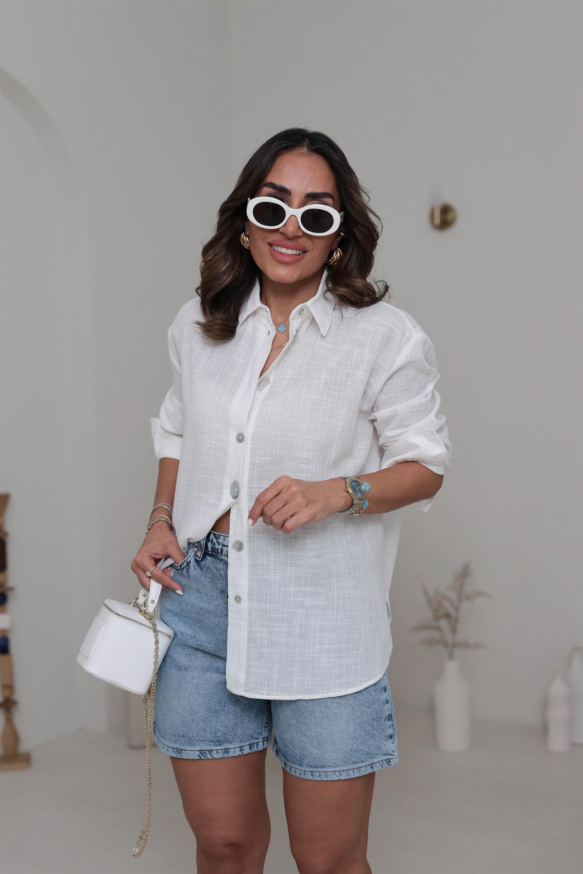 3529 Yüksek Bel Düz Kesim Denim Şort MAVİ