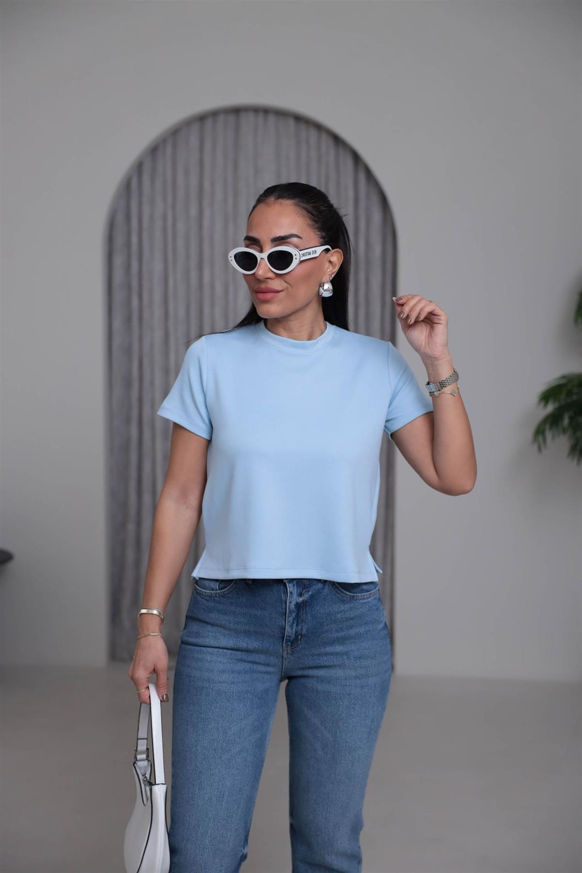 1120 Bisiklet Yaka Kısa Modal Tshirt BEBE MAVİ