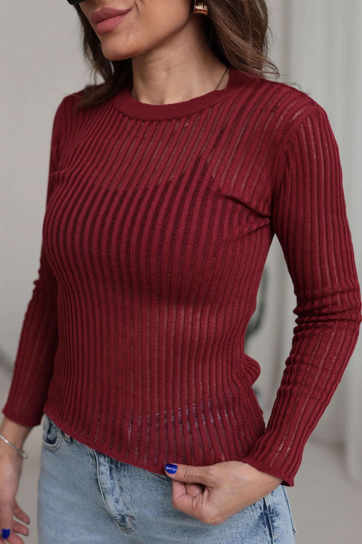 Transparan Detaylı Bluz BORDO