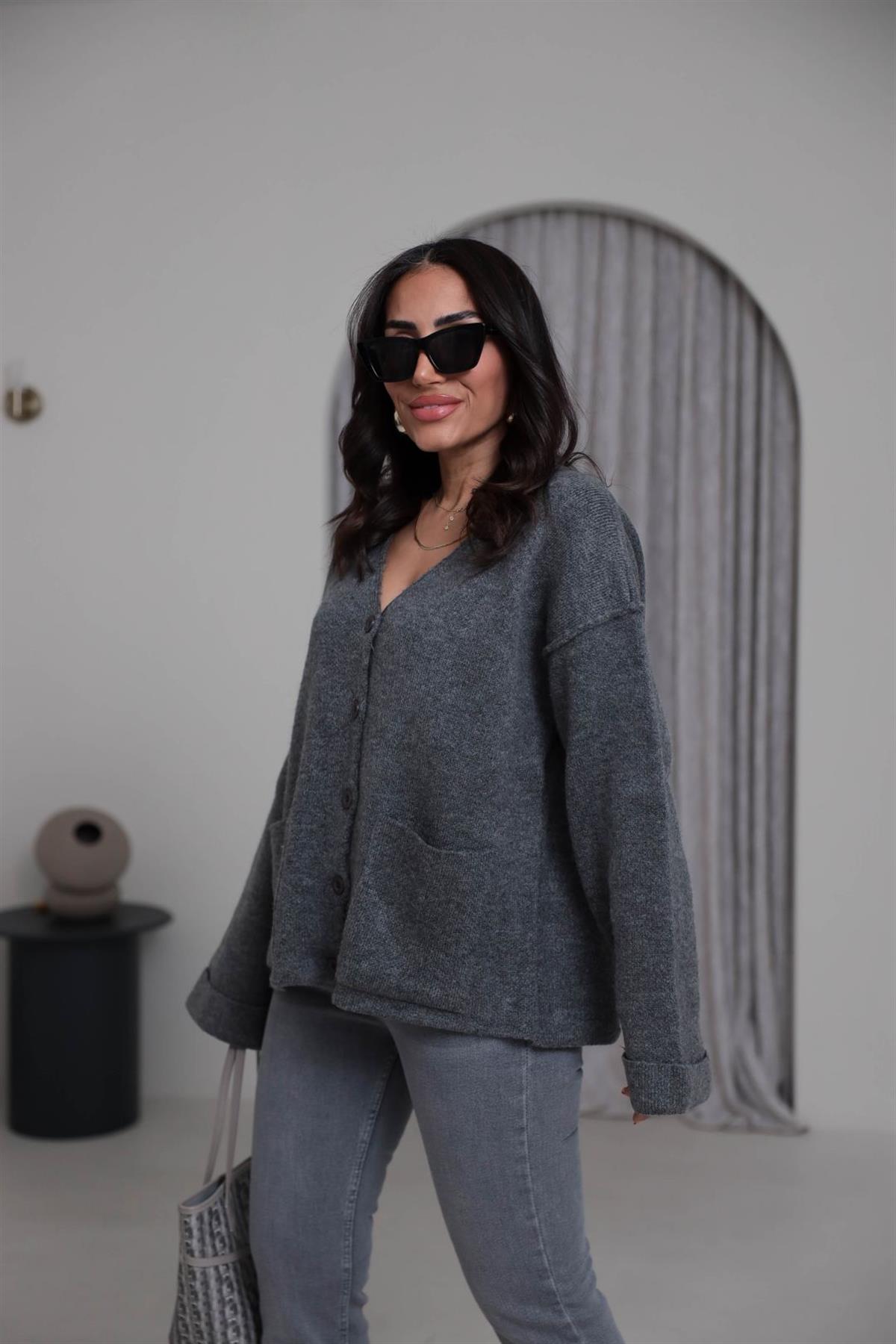 5231 Cepli Ters Dikiş Detaylı Hırka ANTRASİT