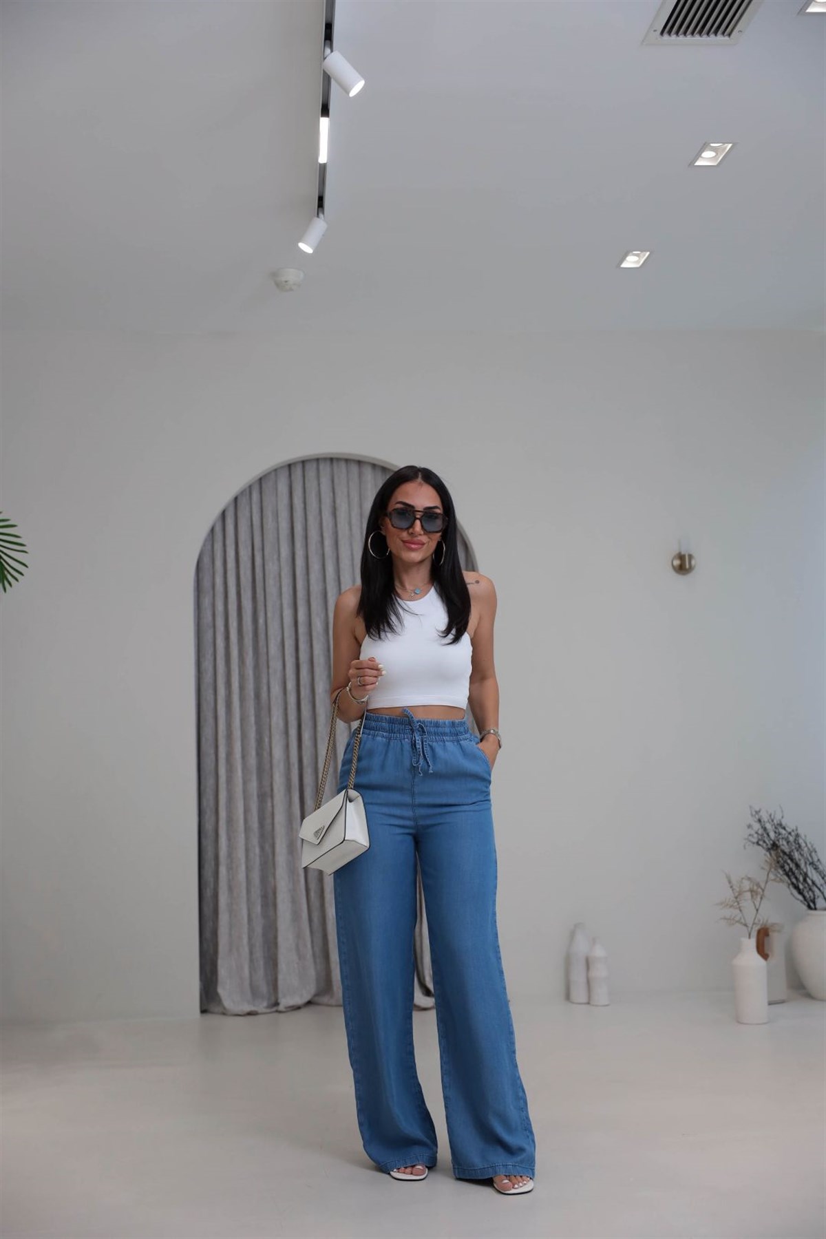 8298 Bel Lastikli Ultra Yumuşak Dokulu Palazzo Jean MAVİ