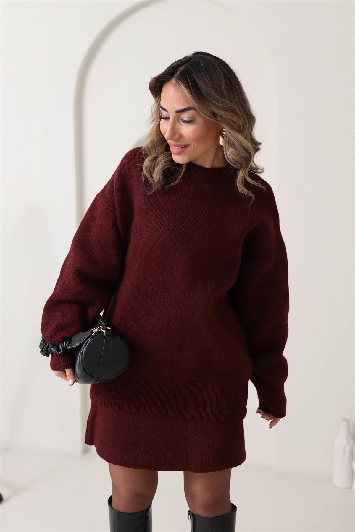 5253 Çelik Triko Etekli Takım BORDO