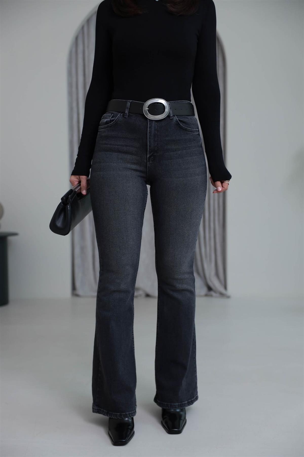 ZA Likralı İspanyol Paça Pantolon FÜME