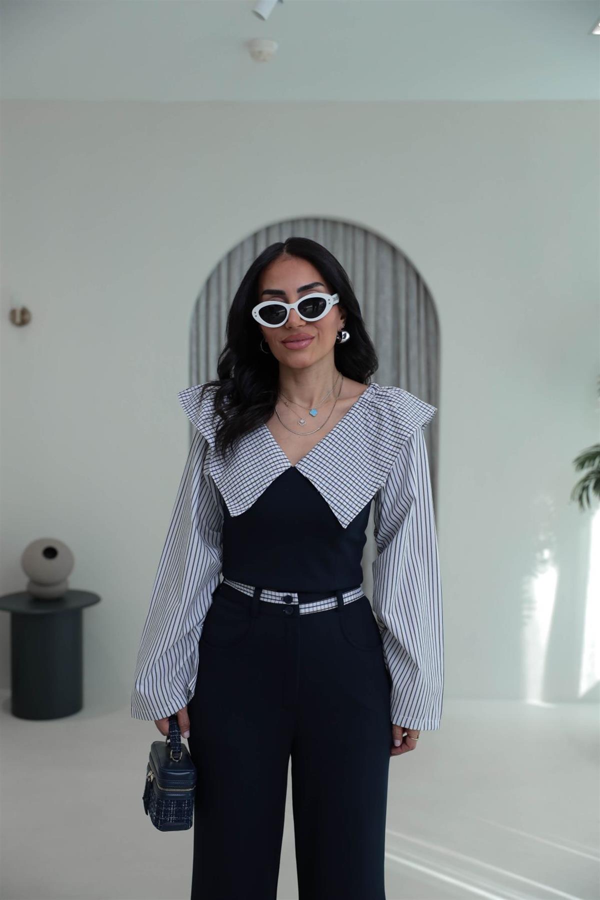 0675 Anime Poplin Yaka Modal Kumaş Takım LACİVERT