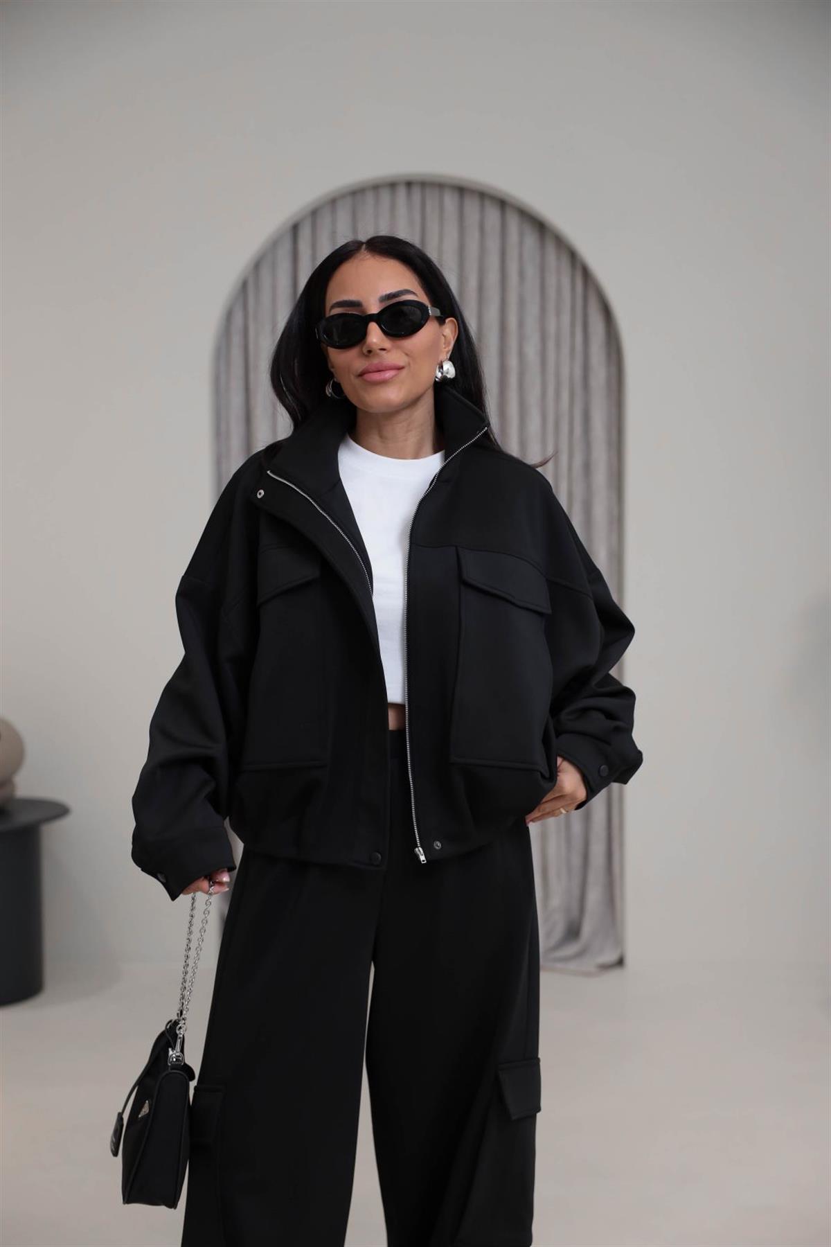 Cepli Fermuarlı Tok Scuba Takım SİYAH