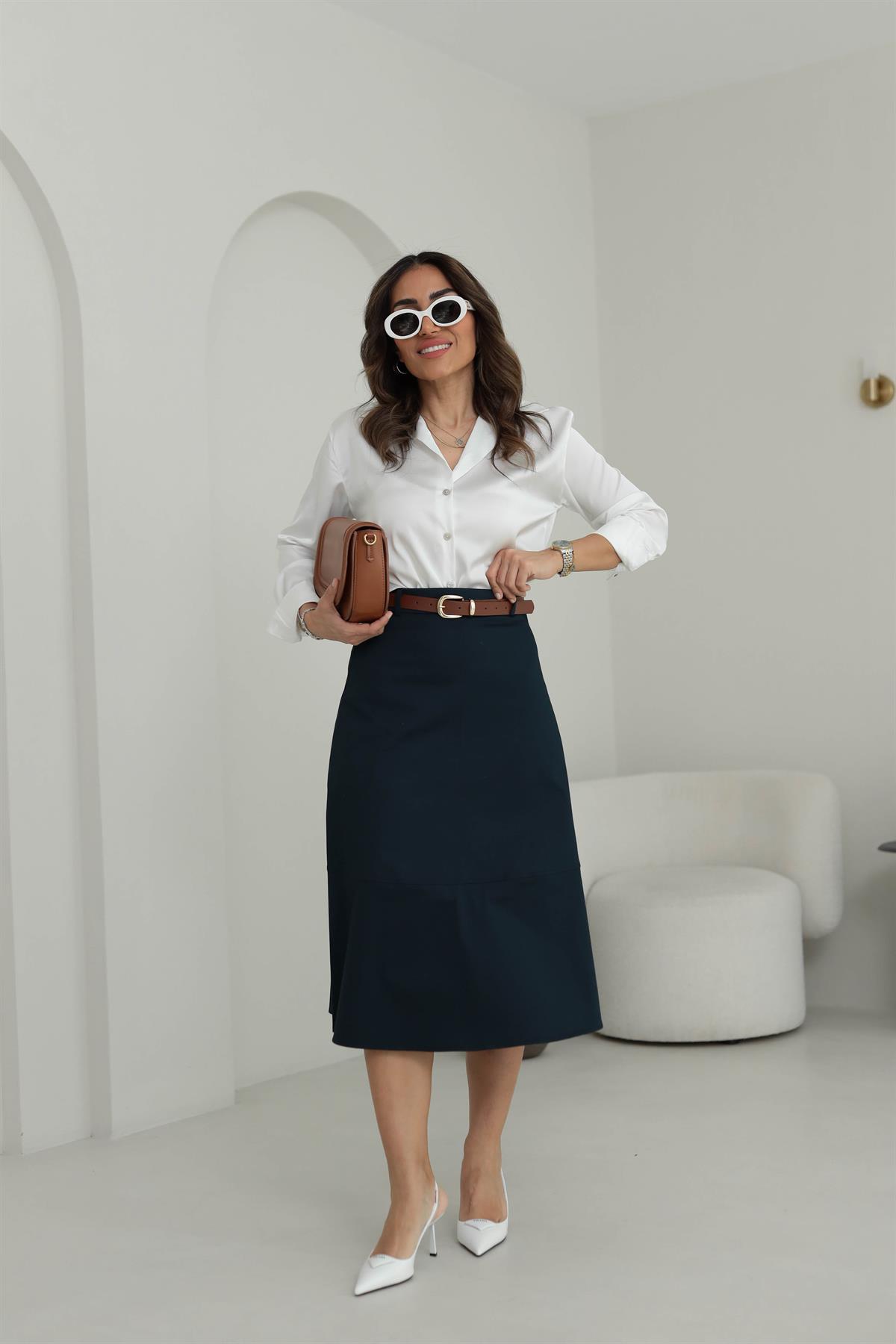 1967 Kemerli Midi Boy Etek PETROLYEŞİLİ