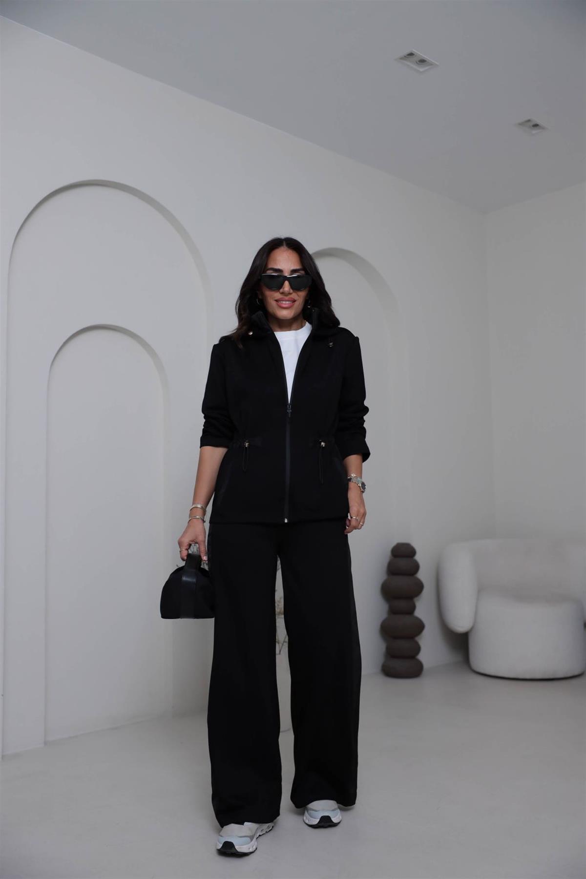 6933 Paraşüt Garnili Bel Lastikli Modal Takım SİYAH