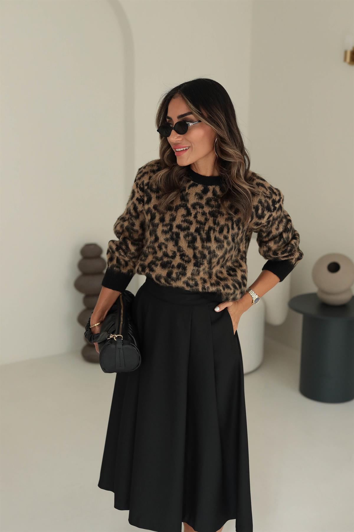 2391 Leopar Desen Şardonlu Kazak