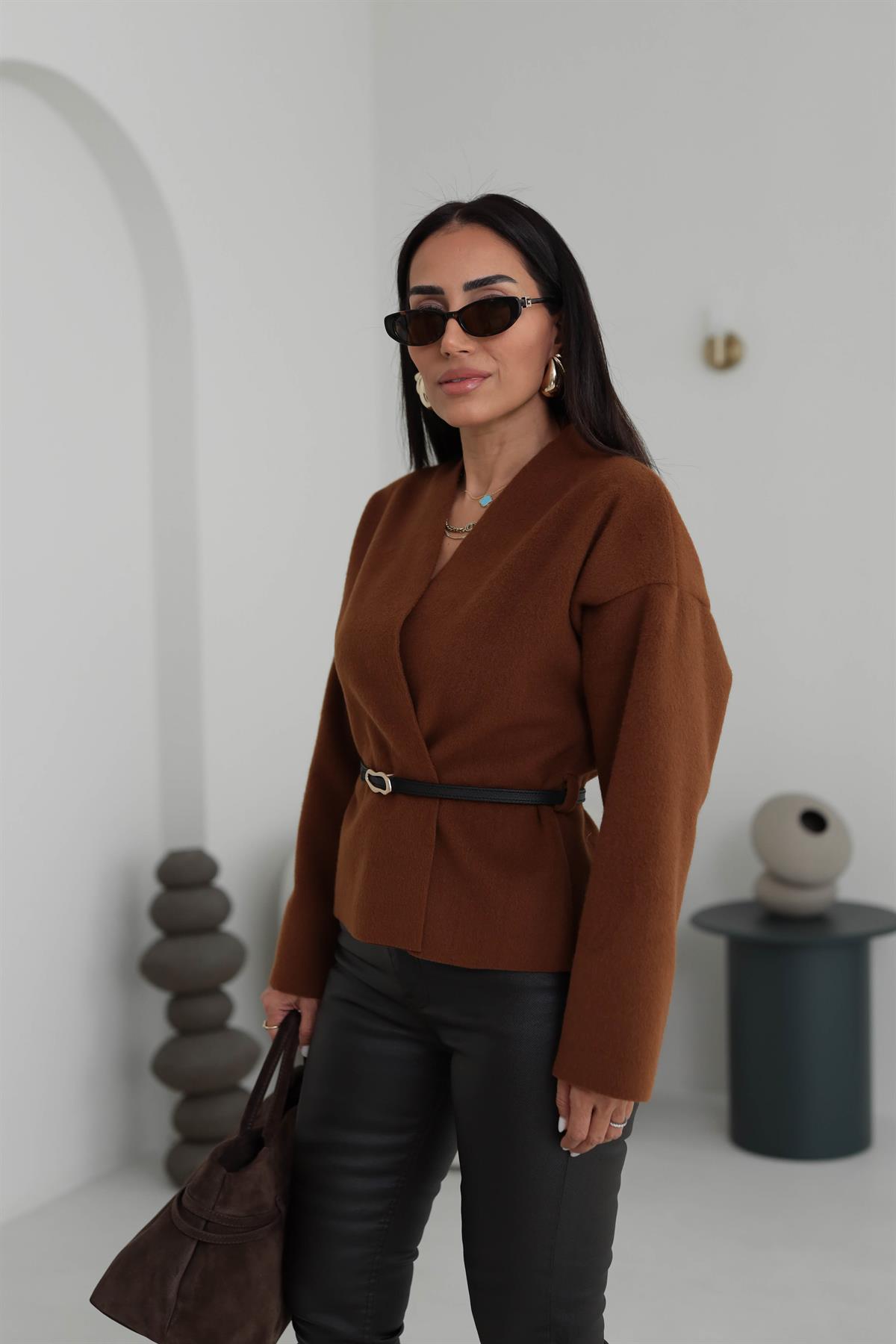 2223 Kemer Detaylı Kaşe Ceket TARÇIN