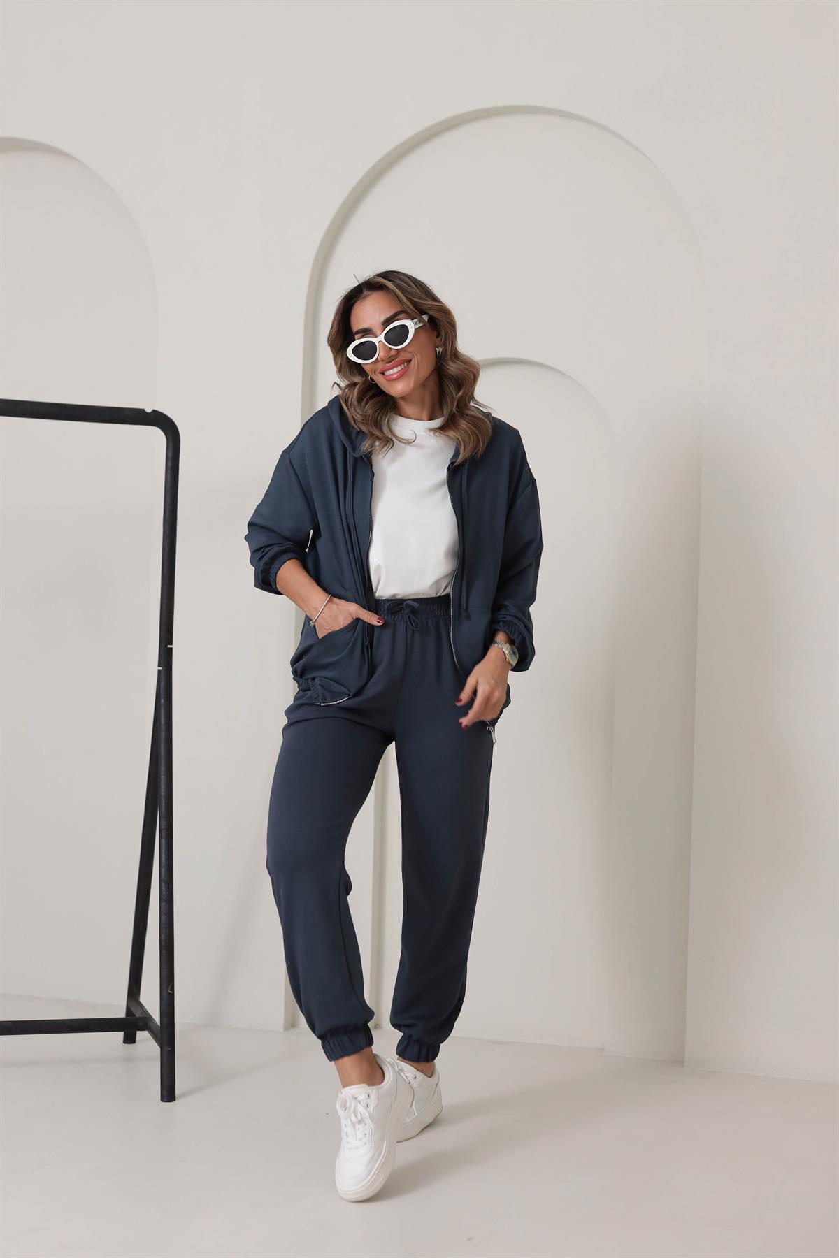 0091 Bel Lastikli Modal Kumaş Takım ANTRASİT