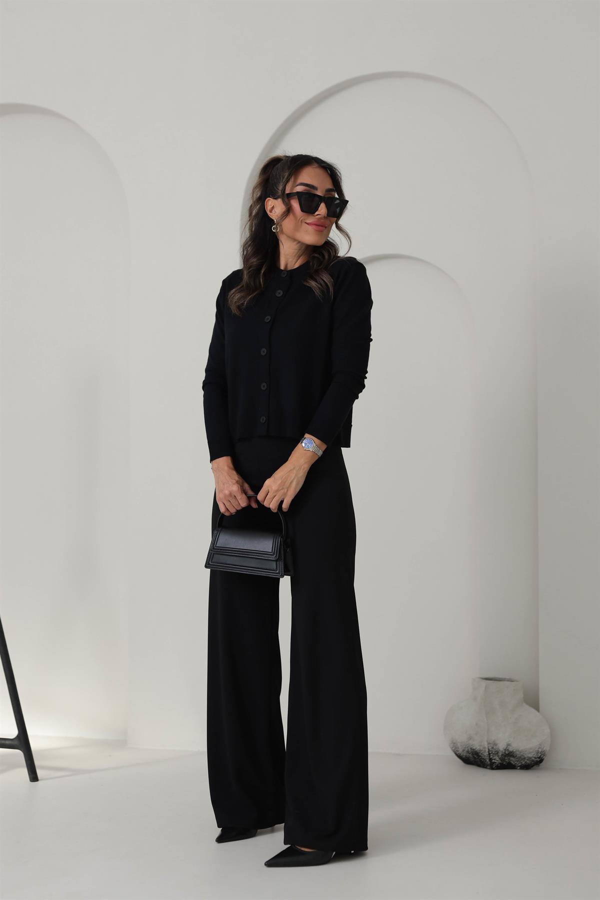 24058 Massi İpek Triko Düğmeli Hırka SİYAH